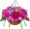 Artificial Fall Mums Flowers Baskets for Outside Decoration, Fake Hanging Silk Fuchsia Flower, Faux Chrysanthemum Summer UV Resistant Realistic for Porch Yard Autumn Decor